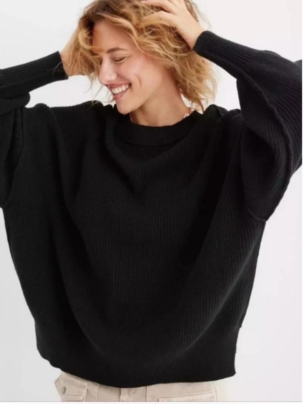 Aerie Beyond Chenille Sweater Women S Black Ribbed Long Sleeve
